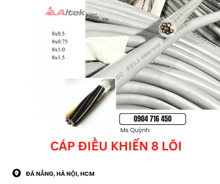 Tổng kho cáp điều khiển Altek Kabel 8x1.0, 8x1.5, 8x0.75 