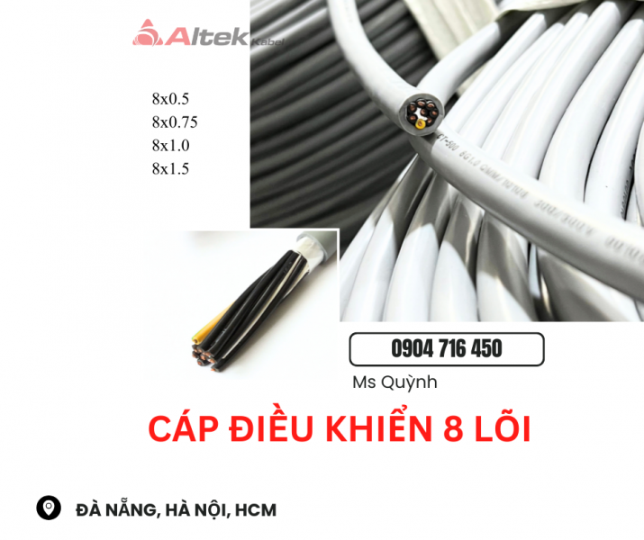 Tổng kho cáp điều khiển Altek Kabel 8x1.0, 8x1.5, 8x0.75 