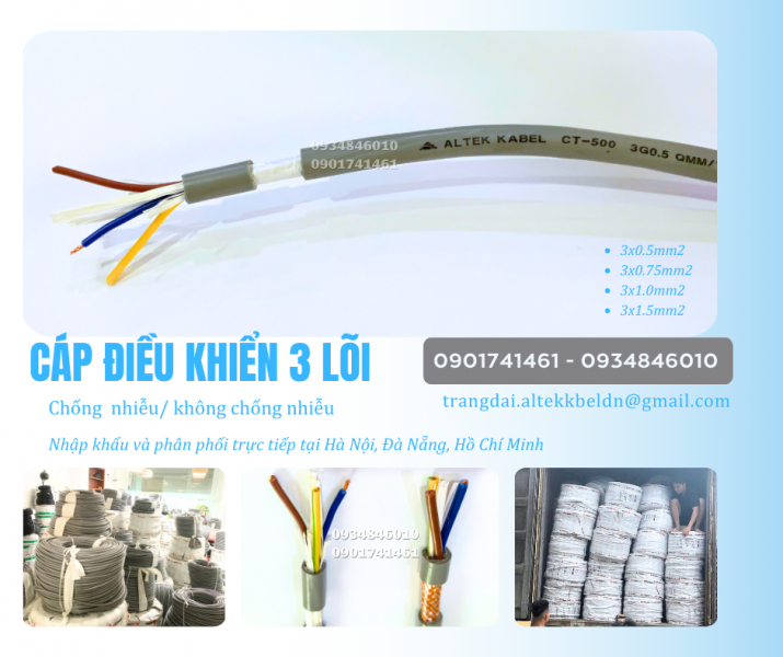 Cáp điều khiển 3x0.5, 3x0.75, 3x1.0, 3x1.5 Altek Kabel chính hãng giá xưởng