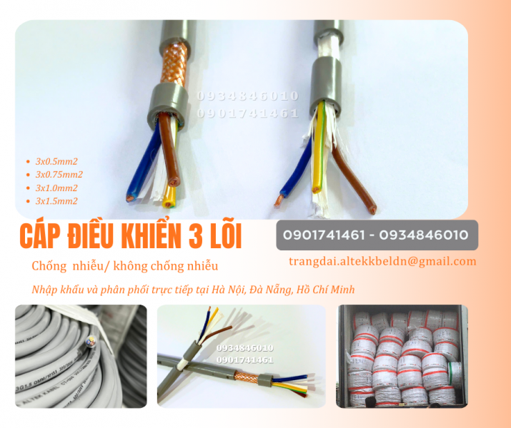 Cáp điều khiển 3x0.5, 3x0.75, 3x1.0, 3x1.5 Altek Kabel chính hãng giá xưởng