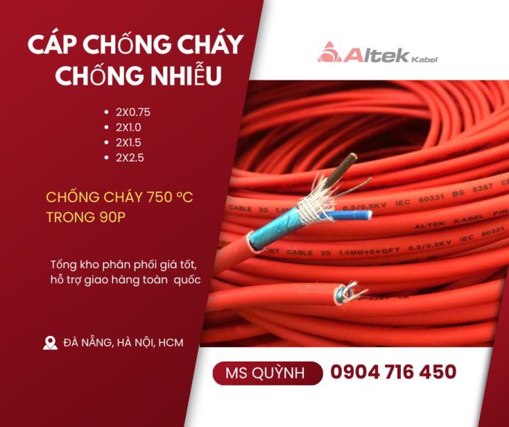 Cáp Chống Cháy Chống Nhiễu Altek Kabel 2x 0.75, 2x1.0, 2x1.5, 2x2.5 FR