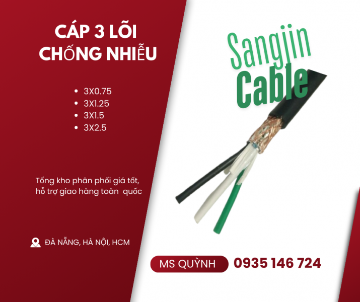 Cáp sangjin 3x0.5, 3x0.75, 3x1.25, 3x1.5, 3x2.5 Sài Gòn, Đồng Nai, Bình Dương