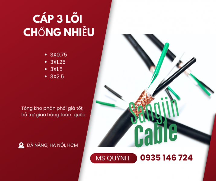 Cáp sangjin 3x0.5, 3x0.75, 3x1.25, 3x1.5, 3x2.5 Sài Gòn, Đồng Nai, Bình Dương