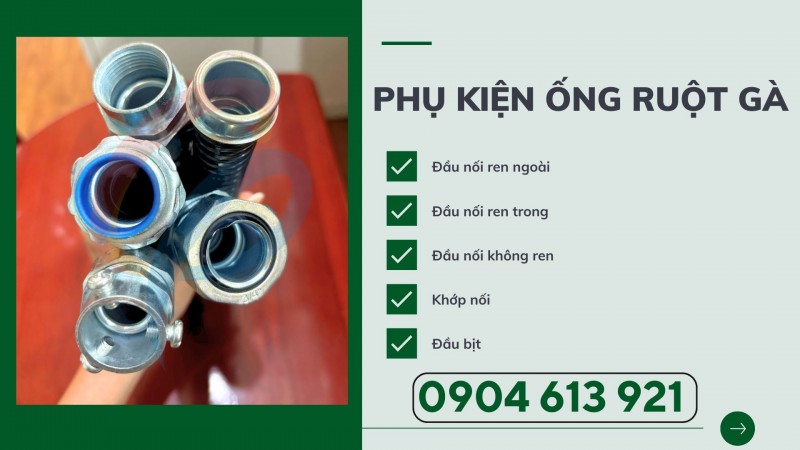 Ống ruột gà lõi thép bọc nhựa PVC và đầu nối ống với máng điện - giá sỉ tại kho