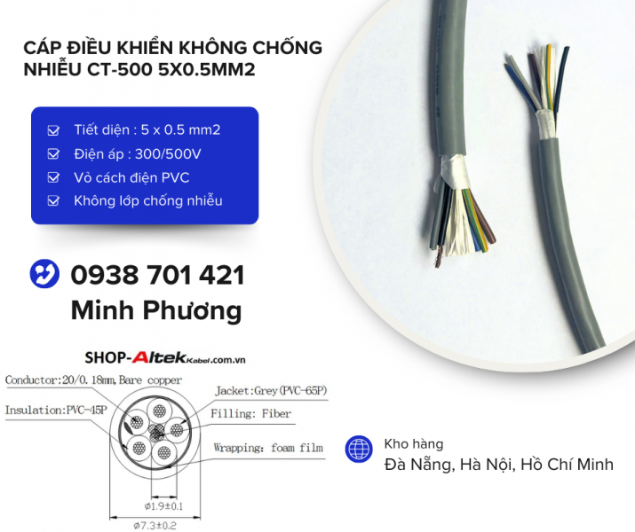 Cáp điều khiển không chống nhiễu CT-500 5x0.5mm2 Đà Nẵng, Hà Nội, Hồ Chí Minh