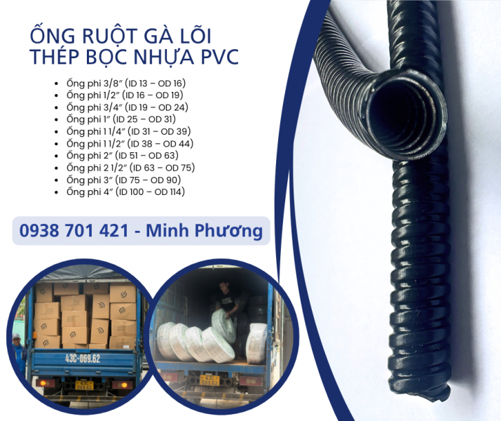 Ống ruột gà lõi thép bọc nhựa PVC tại Đà Nẵng, Huế, Quảng Trị, Thanh Hóa, Nghệ An