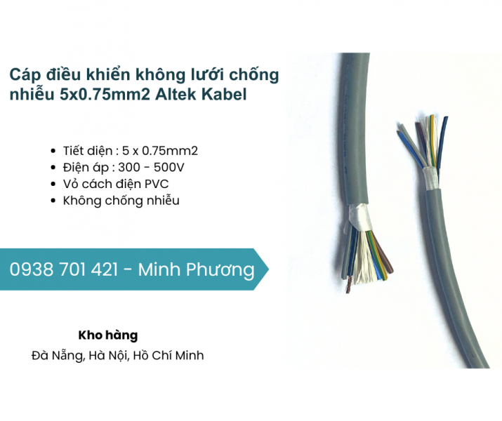 Cáp điều khiển không lưới chống nhiễu 5x0.75mm2 Altek Kabel Bình Định, Quảng Trị