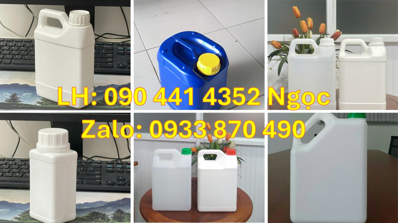Can nhựa vuông 5 lít đựng kiềm, can nhựa 2 lít đựng thuốc diệt sâu bọ 