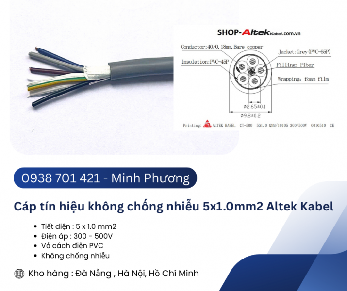 Cáp tín hiệu không chống nhiễu 5x1.0mm2 Altek Kabel Đà Nẵng, Khánh Hòa, Đắk Lắk