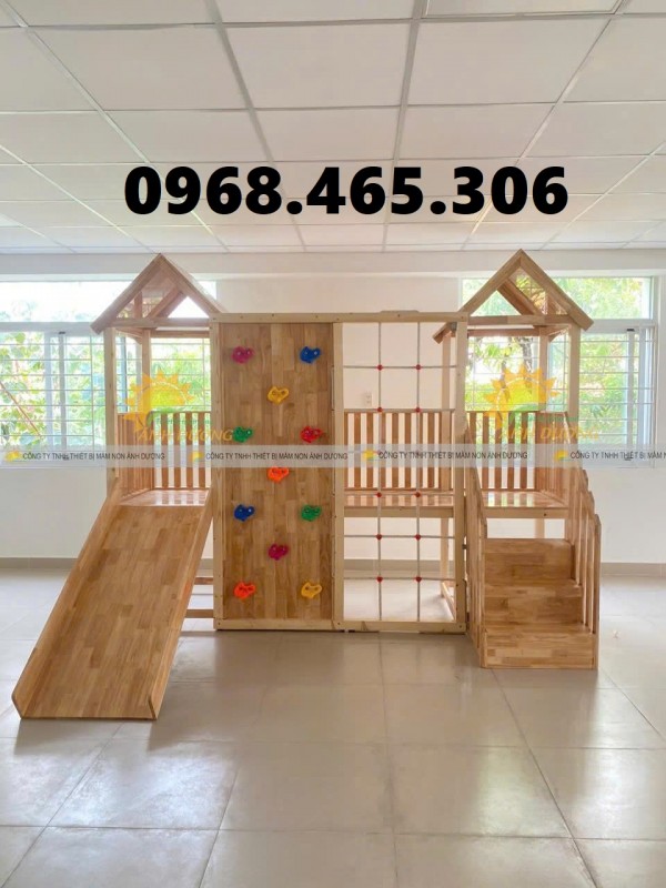 Cầu trượt gỗ liên hoàn, bộ cầu trượt gỗ trẻ em