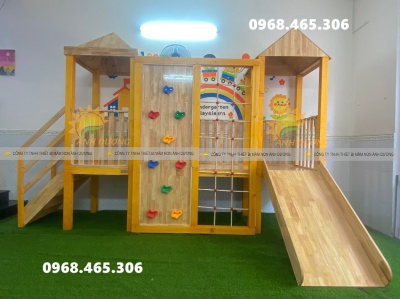 Cầu trượt gỗ liên hoàn, bộ cầu trượt gỗ trẻ em
