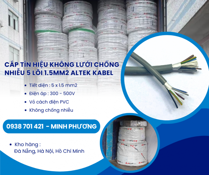 Cáp tín hiệu không lưới chống nhiễu 5 lõi 1.5mm2 Altek Kabel Đà Nẵng, Huế, Bình Định