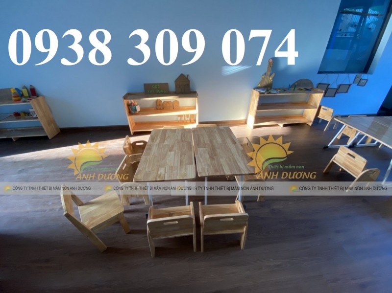 Bàn gỗ mầm non, ghế gỗ mầm non, bàn gỗ vòng cung bệt mầm non