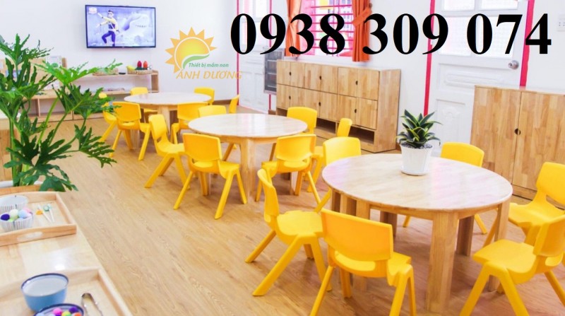 Bàn gỗ mầm non, ghế gỗ mầm non, bàn gỗ vòng cung bệt mầm non