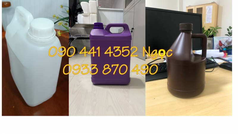 Can nhựa 1 lít vuông trắng, can nhựa 2 lít đen, can nhựa 5 lít y tế màu vàng