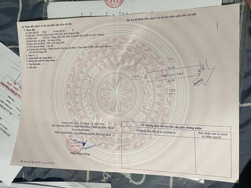 ĐẤT  ĐẸP- GIÁ TỐT- CẦN BÁN NHANH LÔ ĐẤT ĐẸP Tại  xã đức phú, mộ Đức, Quảng ngãi