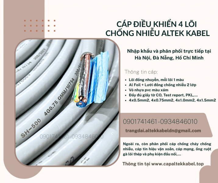 Cáp điều khiển RVVP, DVV/ Sc 4x0.5, 4x0.75, 4x1, 4x1.5