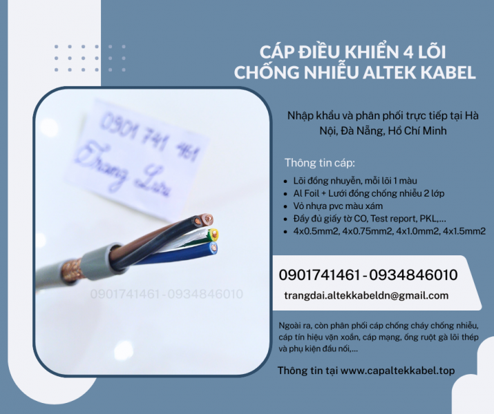 Cáp điều khiển RVVP, DVV/ Sc 4x0.5, 4x0.75, 4x1, 4x1.5