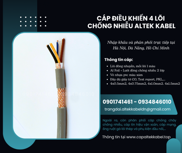 Cáp điều khiển RVVP, DVV/ Sc 4x0.5, 4x0.75, 4x1, 4x1.5