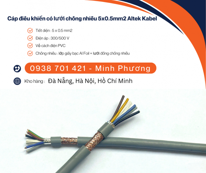 Cáp điều khiển có lưới chống nhiễu 5x0.5mm2 Altek Kabel Hồ Chí Minh, Bình Dương, Bình Phước