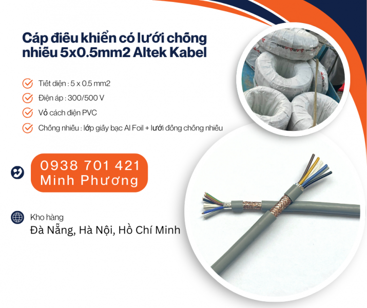 Cáp điều khiển có lưới chống nhiễu 5x0.5mm2 Altek Kabel Hồ Chí Minh, Bình Dương, Bình Phước