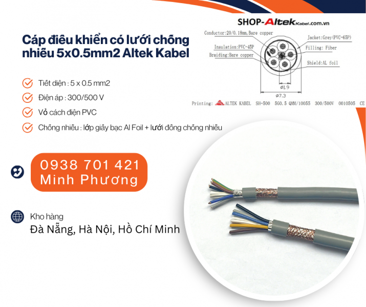 Cáp điều khiển có lưới chống nhiễu 5x0.5mm2 Altek Kabel Hồ Chí Minh, Bình Dương, Bình Phước