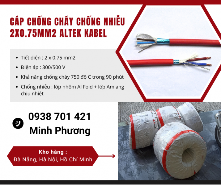 Cáp chống cháy chống nhiễu 2x0.75mm2 Altek Kabel Thanh Hóa, Nghệ An, Hà Tĩnh