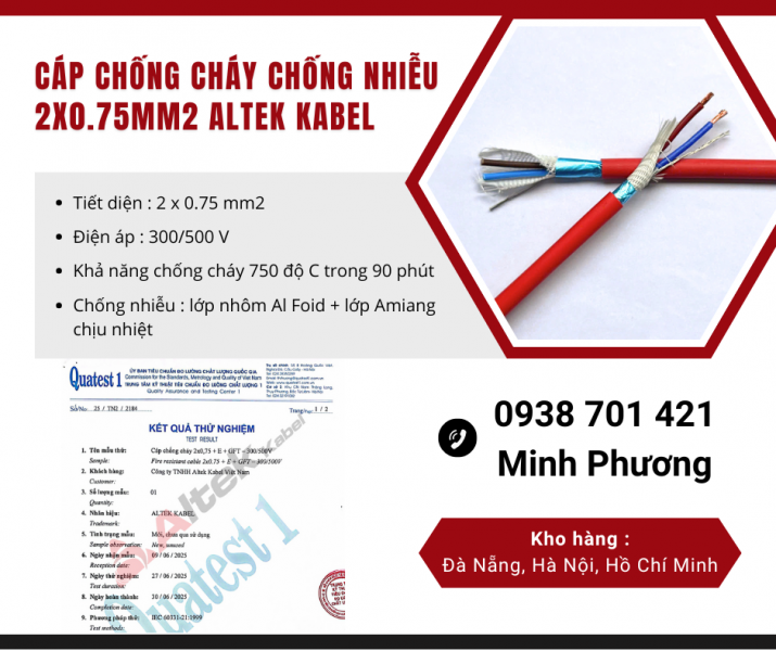 Cáp chống cháy chống nhiễu 2x0.75mm2 Altek Kabel Thanh Hóa, Nghệ An, Hà Tĩnh