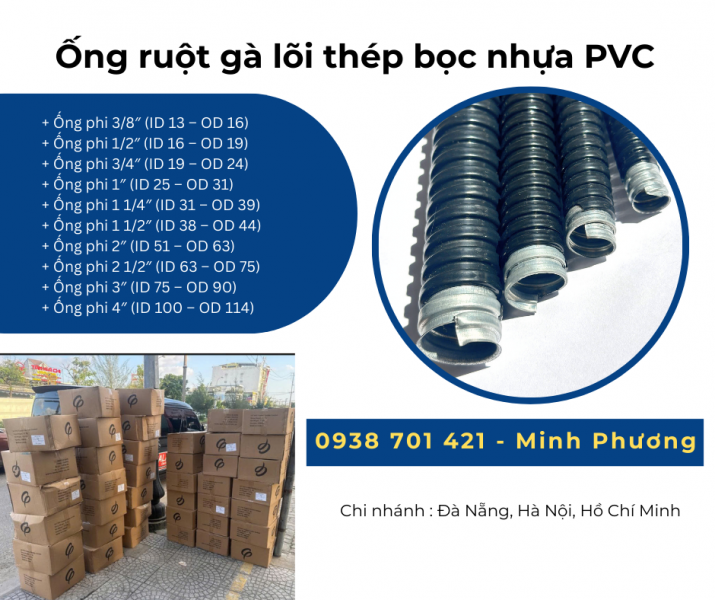 Ống ruột gà lõi thép bọc nhựa PVC giao ngay Đà Nẵng, Quãng Ngãi, Quảng Trị