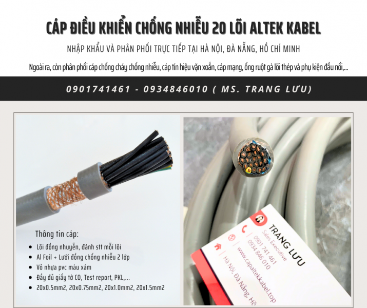 Cáp điều khiển chống nhiễu 20x0.5/ 20x0.75/20x1/20x1.5 Đà Nẵng