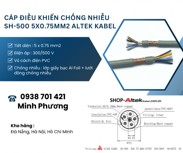 Cáp điều khiển chống nhiễu sh-500 5x0.75mm2 Tây Ninh, Đồng Nai, Bà Rịa – Vũng Tàu