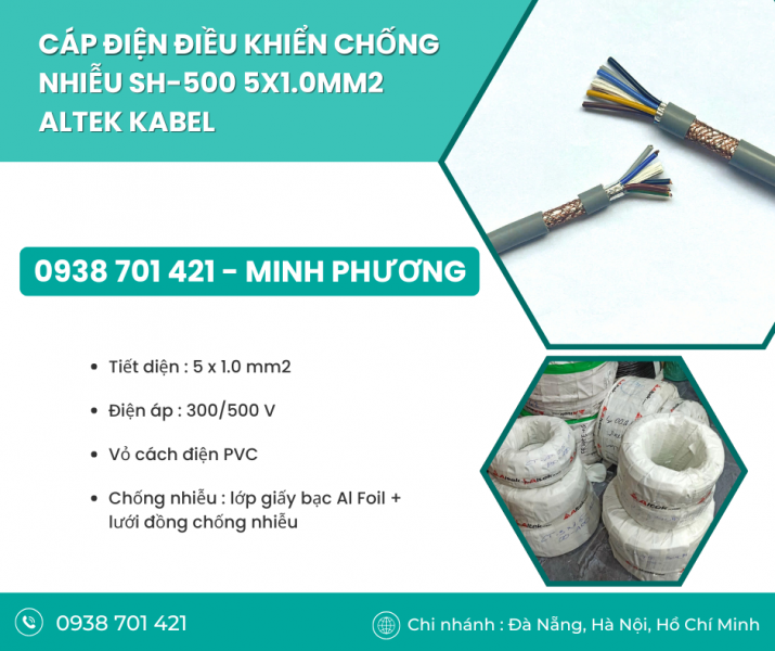 Dây cáp điện điều khiển chống nhiễu SH-500 5x1.0mm2 Đà Nẵng, Hồ Chí Minh, Hà Nội