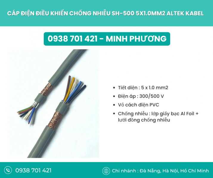 Dây cáp điện điều khiển chống nhiễu SH-500 5x1.0mm2 Đà Nẵng, Hồ Chí Minh, Hà Nội