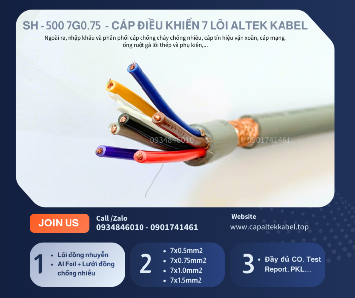 Đà Nẵng phân phối cáp điều khiển chống nhiễu 7x0.75