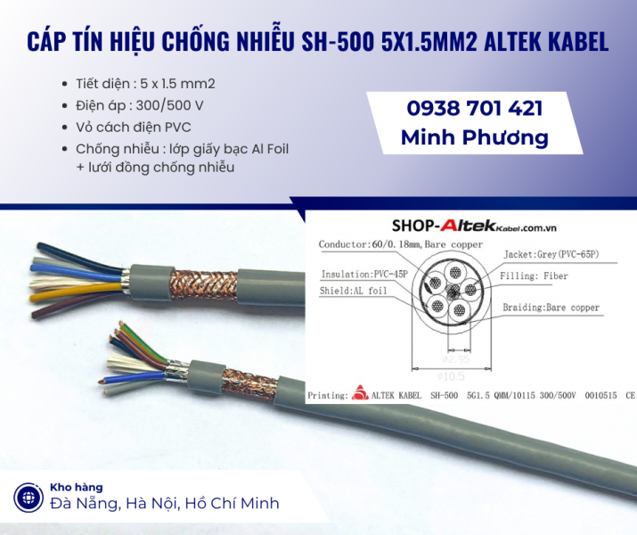 Cáp tín hiệu chống nhiễu sh-500 5x1.5mm2 Altek Kabel Đà Nẵng, Cần Thơ, Kiên Giang