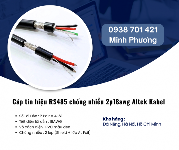 Cáp tín hiệu RS485 chống nhiễu 2p18awg Altek Kabel tại Đà Nẵng, Quảng Ngãi, Bình Định