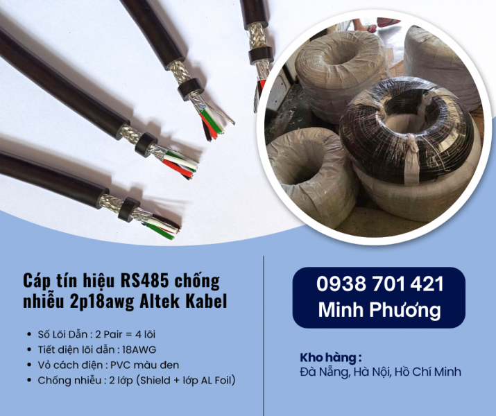 Cáp tín hiệu RS485 chống nhiễu 2p18awg Altek Kabel tại Đà Nẵng, Quảng Ngãi, Bình Định