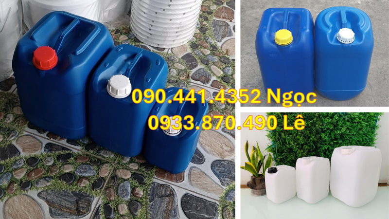 Thùng nhựa dày 30 lít vuông xanh, can nhựa 25 lít trắng, can hóa chất 20L 