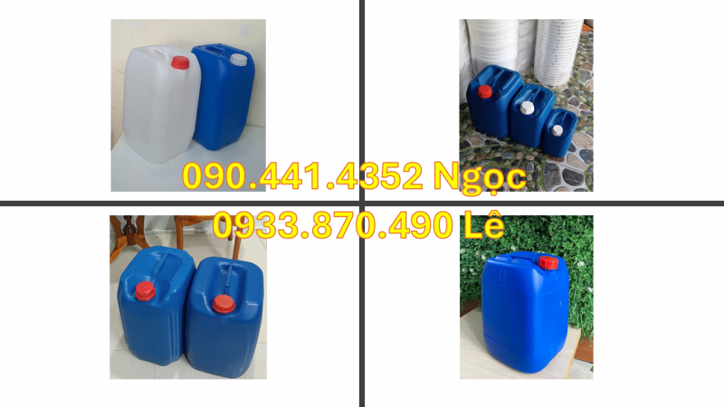 Thùng nhựa dày 30 lít vuông xanh, can nhựa 25 lít trắng, can hóa chất 20L 