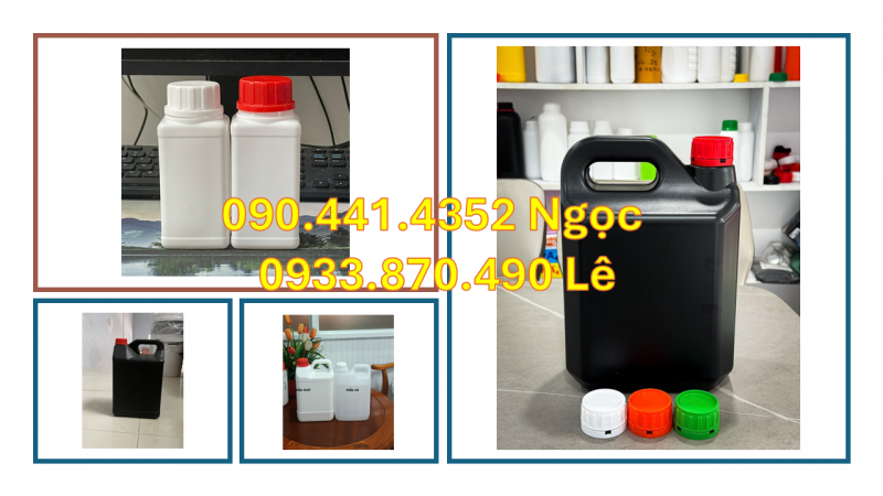 Can nhựa 1 lít màu đen đựng nhớt, can nhựa 0.5 lít tròn đựng dầu oliu 