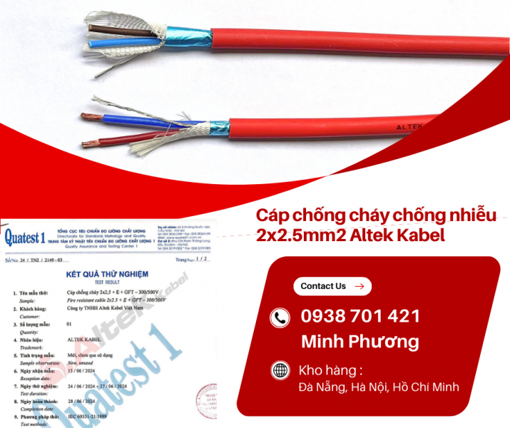 Dây cáp điện chống cháy chống nhiễu Altek Kabel 2x2.5mm2 Huế, Bình Định, Phú Yên