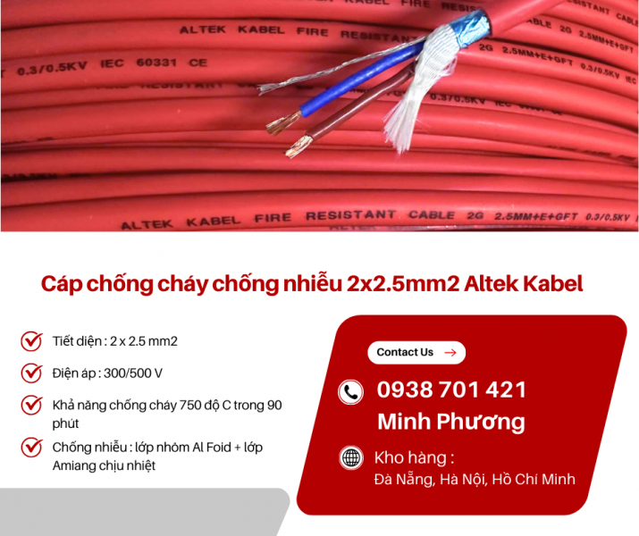 Dây cáp điện chống cháy chống nhiễu Altek Kabel 2x2.5mm2 Huế, Bình Định, Phú Yên