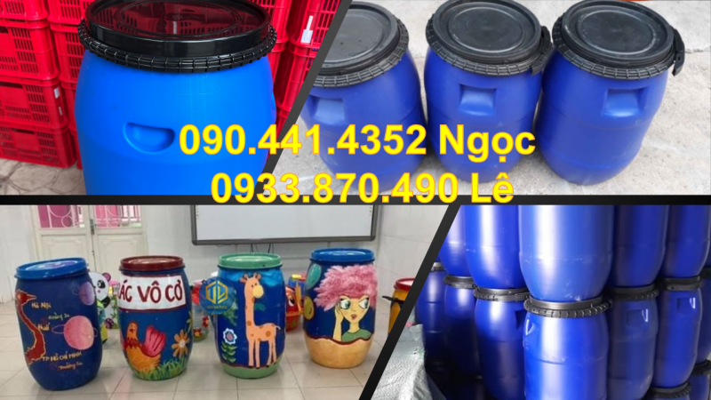 Bán thùng phuy nhựa 220 lít ( 2 đai, 4 đai) làm bè, nhà nổi, trại nuôi tôm 