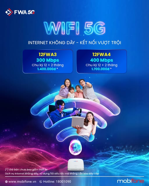 MOBIFONE FWA 5G - INTERNET KHÔNG DÂY, KẾT NỐI VƯỢT TRỘI