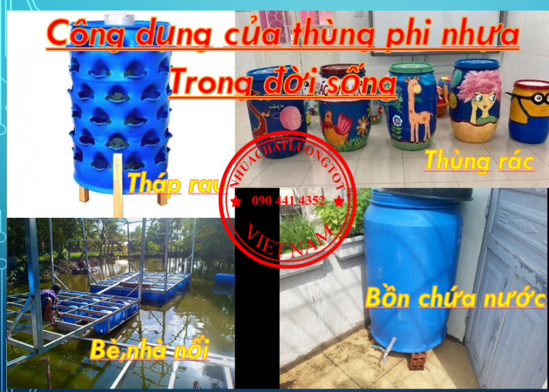 Vỏ thùng phi nhựa 30 lít hóa chất trong gara, thùng phuy nhựa làm nhà nổi 