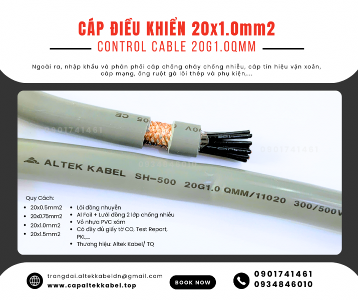 Cáp điều khiển chống nhiễu Altek Kabel 20x1.0 sẵn Đà Nẵng, Huế, Bình Định