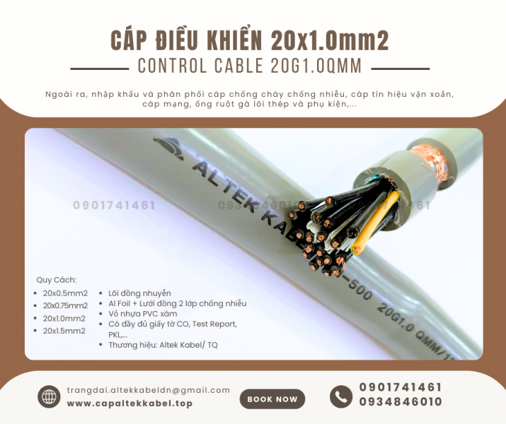 Cáp điều khiển chống nhiễu Altek Kabel 20x1.0 sẵn Đà Nẵng, Huế, Bình Định