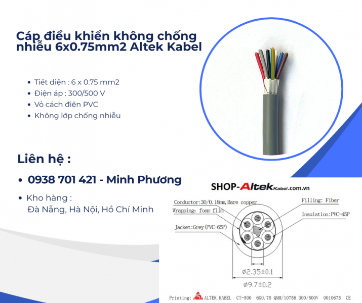 Cáp điều khiển không chống nhiễu Altek Kabel 6x0.75mm2 Đà Nẵng, Hà Nội, Hồ Chí Minh