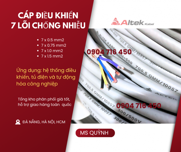 Cáp DVV 7x0.5, 7x0.75, 7x1.0, 7x1.5 Đà Nẵng, Hà Nội, Huế, Quảng Bình,Nghệ An, Thanh Hóa, Bắc ninh