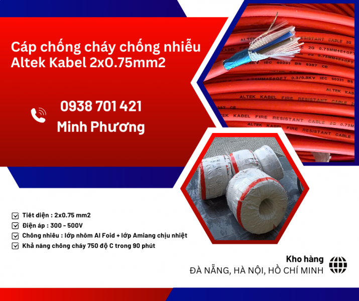 Cáp chống cháy chống nhiễu Altek Kabel 2x0.75mm2 phân phối Ninh Thuận, Vũng Tàu